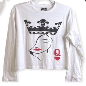 PRICE DROP ❤️ NEW “QUEEN OF HEARTS" WHITE LONG SLEEVE CROP TOP